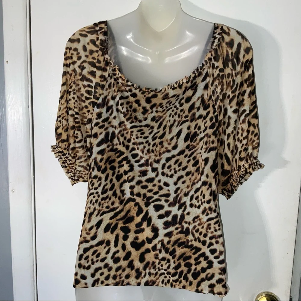 INC International Concepts Leopard Print Ruched Blouse sz XL - Picture 6 of 10